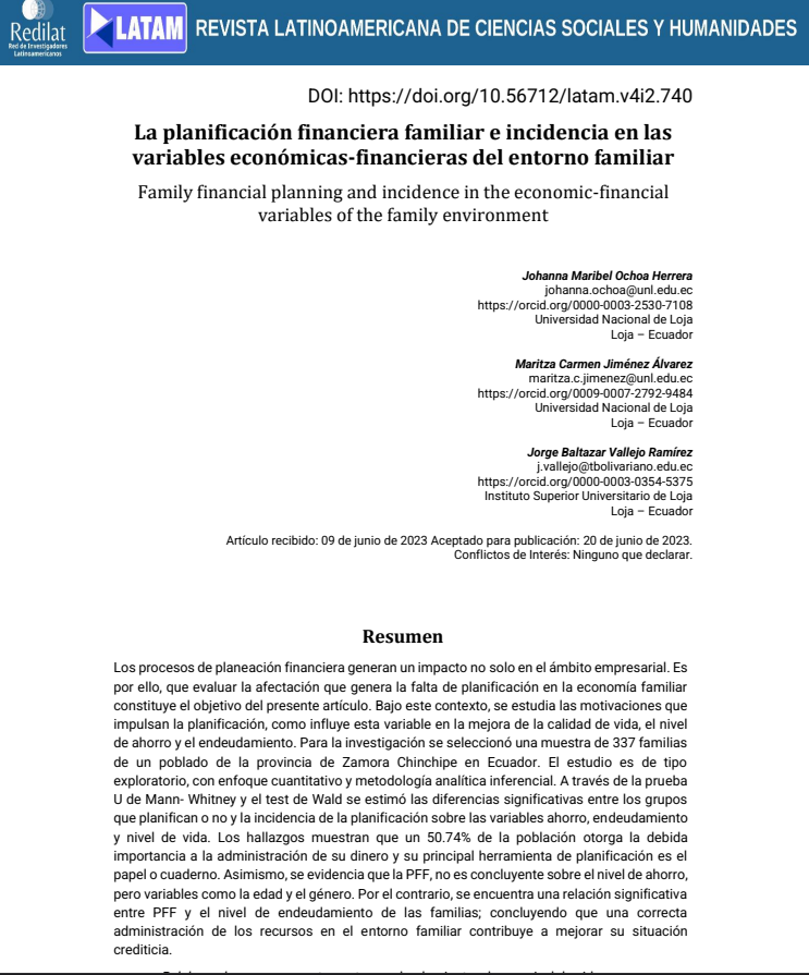 La planificación financiera familiar e incidencia en las variables económicas-financieras del entorno familiar