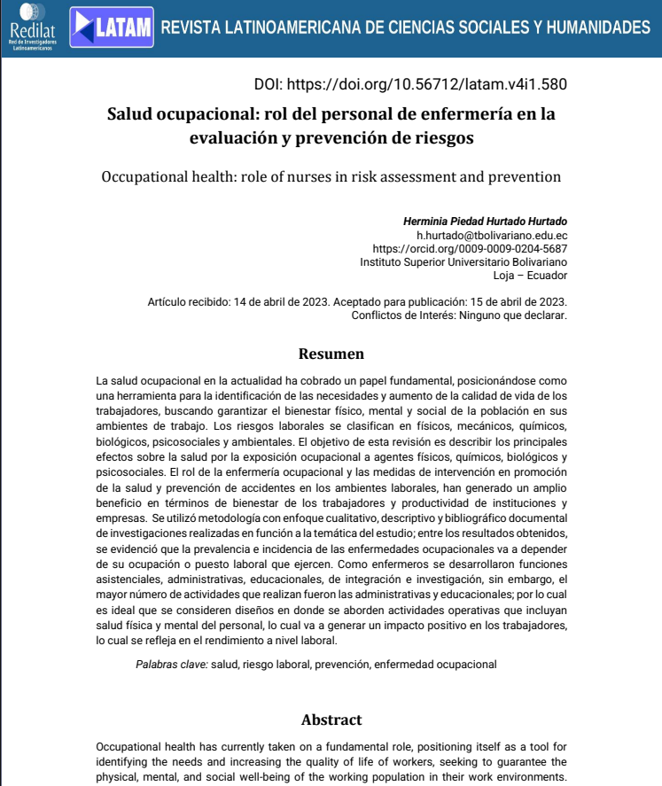 Salud ocupacional: rol del personal de enfermería en la evaluación y prevención de riesgos