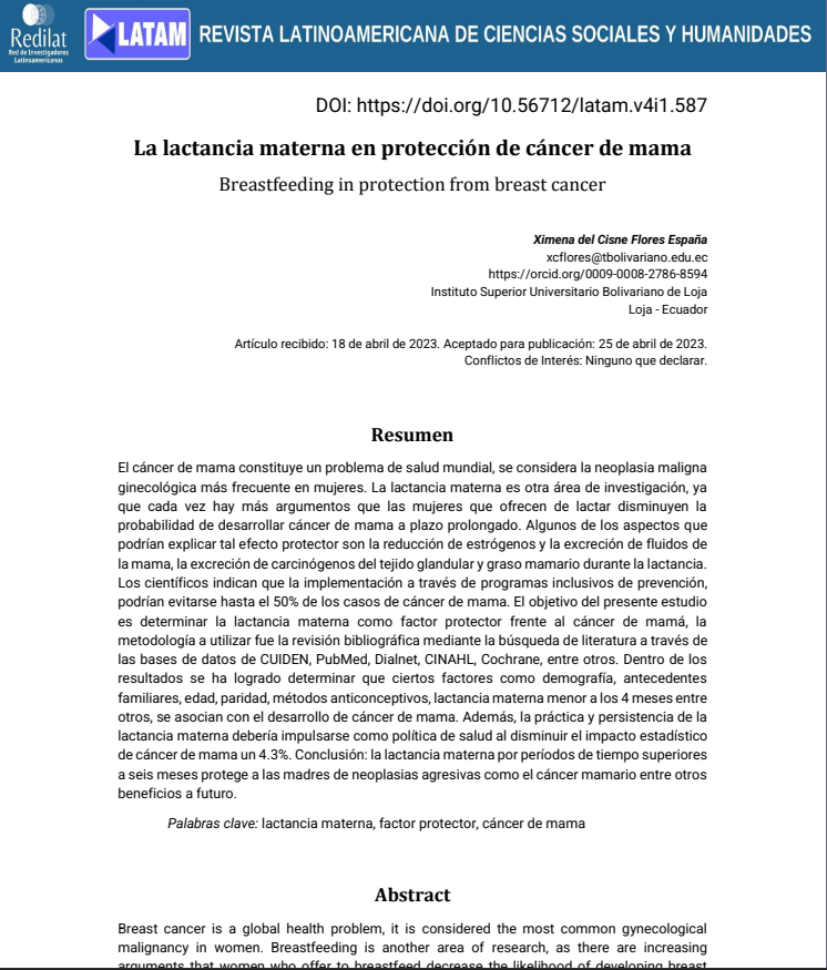 La lactancia materna en protección de cáncer de mama