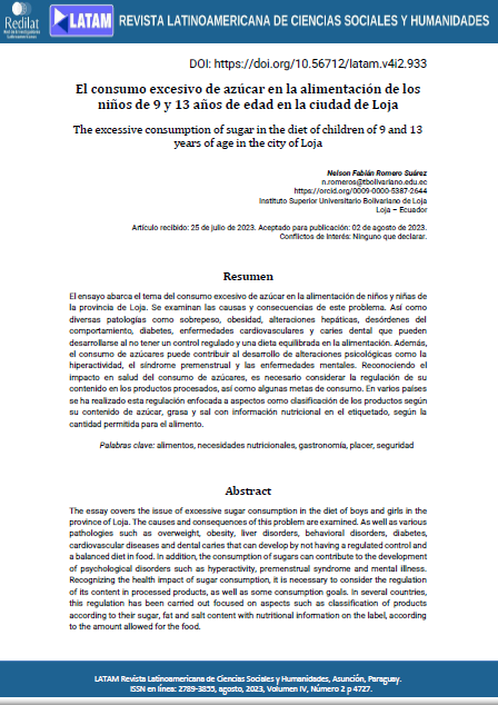 El consumo excesivo de azúcar en la alimentación de los niños de 9 y 13 años de edad en la ciudad de Loja