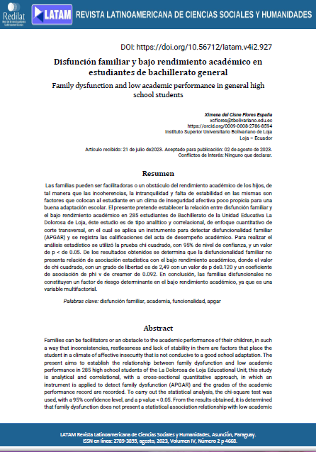 Disfunción familiar y bajo rendimiento académico en estudiantes de bachillerato general