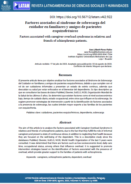 Factores asociados al síndrome de sobrecarga del cuidador en familiares y amigos de pacientes esquizofrénicos