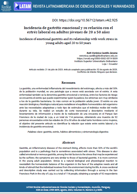 Incidencia de gastritis emocional y su relación con el estrés laboral en adultos jóvenes de 20 a 50 años