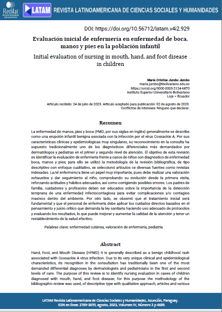 Evaluación inicial de enfermería en enfermedad de boca, manos y pies en la población infantil