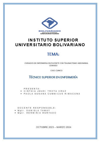 Cuidados de enfermería en paciente con traumatismo abdominal cerrado